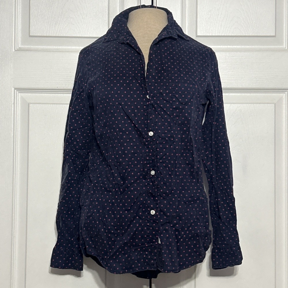 Grayson Frank & Eileen 01 XS The Hero Dark Blue Red Polka Dots Shirt Long Sleeve
